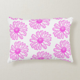 Ultra Pink Daisy Flower Print, Hippie Floral Accent Pillow
