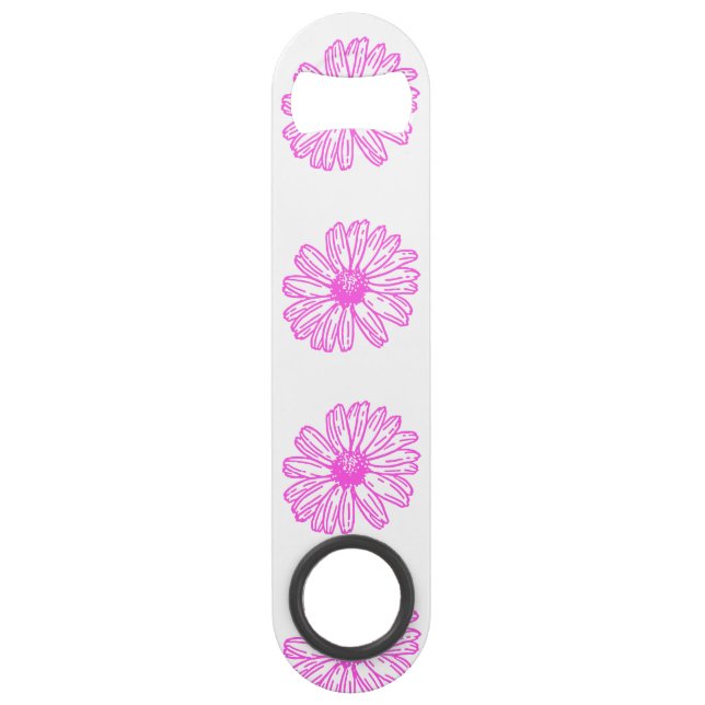 Ultra Pink Daisy Flower Print, Hippie Floral Bar Key (Front)