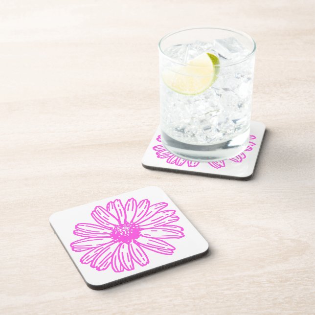 Ultra Pink Daisy Flower Print, Hippie Floral Beverage Coaster (Right Side)