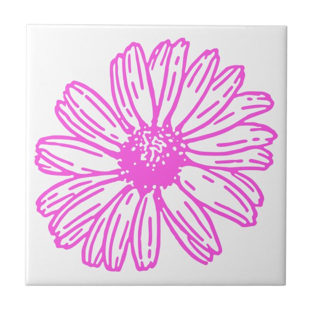 Ultra Pink Daisy Flower Print, Hippie Floral Ceramic Tile (Front)