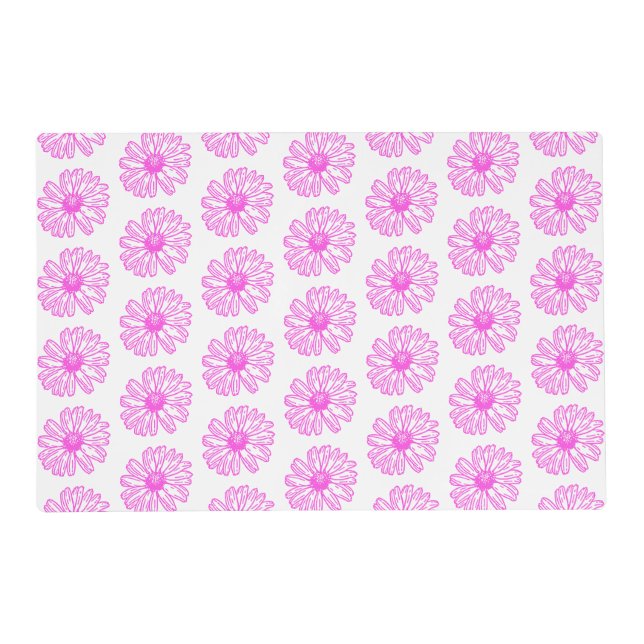 Ultra Pink Daisy Flower Print, Hippie Floral Placemat (Front)