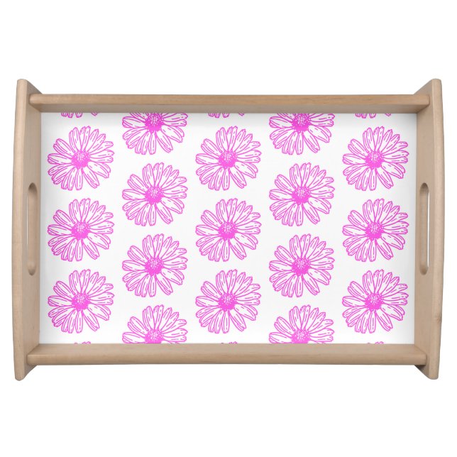 Ultra Pink Daisy Flower Print, Hippie Floral Serving Tray (Front)