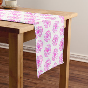 Ultra Pink Daisy Flower Print, Hippie Floral Short Table Runner