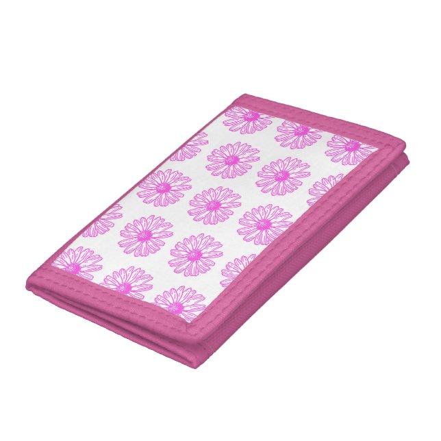 Ultra Pink Daisy Flower Print, Hippie Floral Trifold Wallet (Bottom)