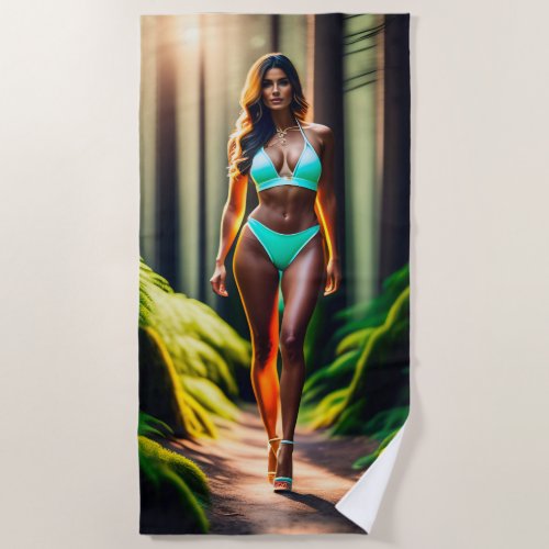 ultra realistic girl in bikini Beach Towel