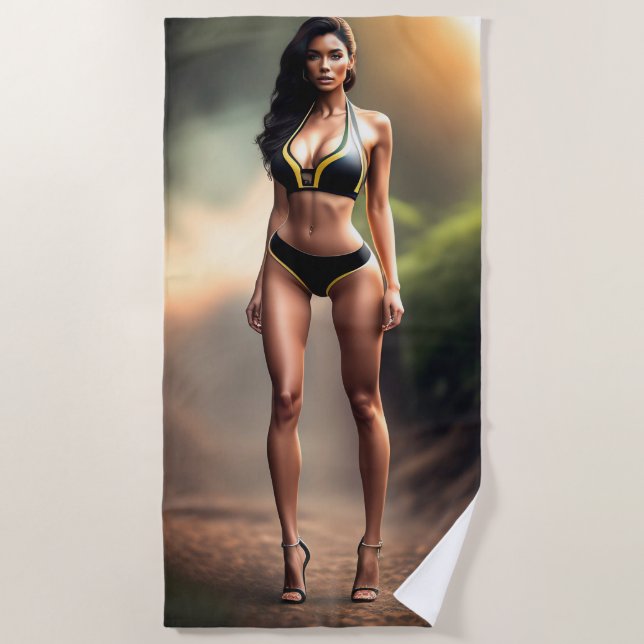 Ultra realistic girl wearing bikini Beach Towel (Front)