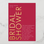Ultra Red Magenta Modern Custom GOLD Bridal Shower Foil Invitation (Front)