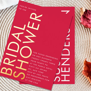 Ultra Red Magenta Modern Custom GOLD Bridal Shower Foil Invitation