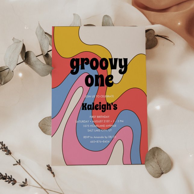 Ultra-Retro Groovy One 70's Style Birthday Invitation (Creator Uploaded)