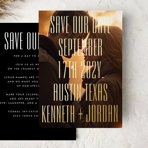 ULTRA SIMPLE BOLD DETAILS GOLD PHOTO SAVE OUR DATE FOIL INVITATION