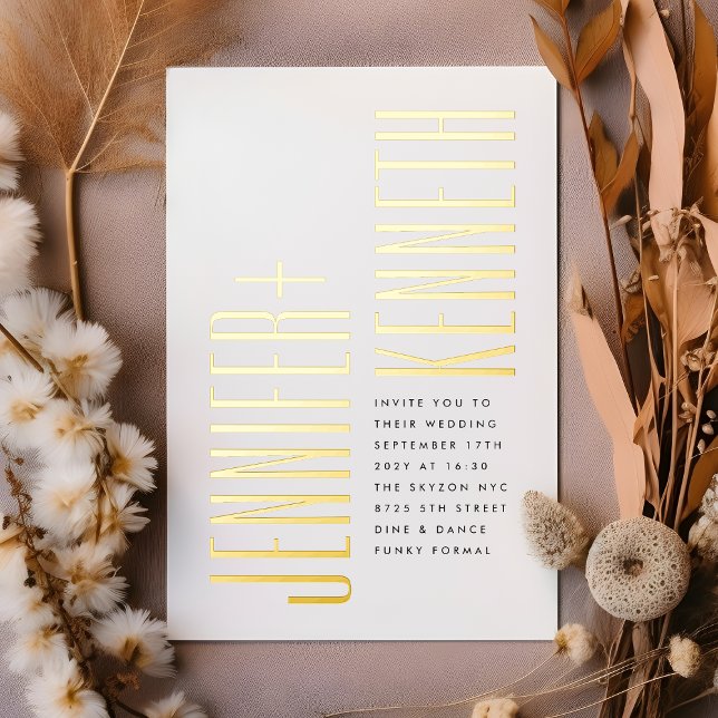 Ultra Simple Modern Minimalist Black Gold Wedding Foil Invitation (Creator Uploaded)