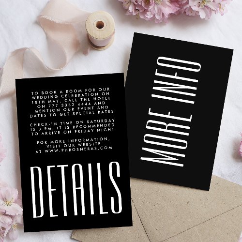 Ultra Simple Modern Minimalist Black White Wedding Enclosure Card