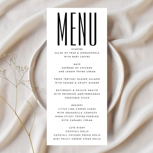 Ultra Simple Modern Minimalist Black White Wedding Menu