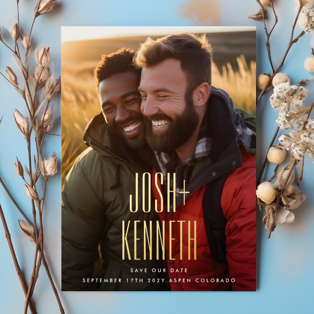 ULTRA SIMPLE MODERN NAMES GOLD PHOTO SAVE OUR DATE FOIL INVITATION (Creator Uploaded)