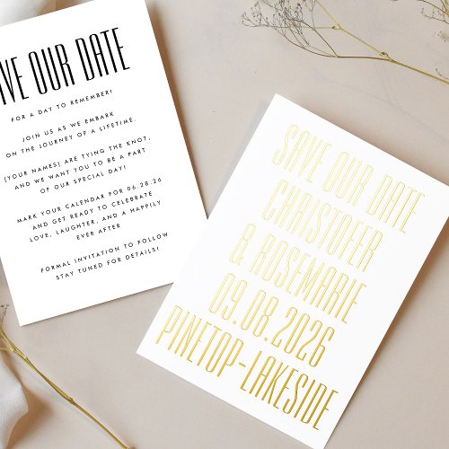 Ultra Simple No Photo Big Bold Details Wedding Foil Invitation