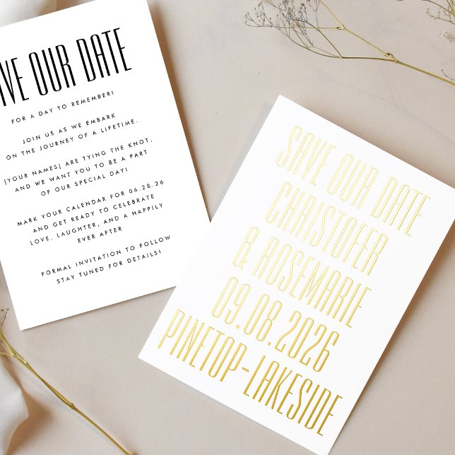 Ultra Simple No Photo Big Bold Details Wedding Foil Invitation (Creator Uploaded)
