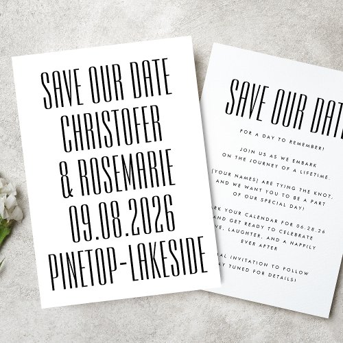 Ultra Simple No Photo Big Bold Details Wedding Save The Date