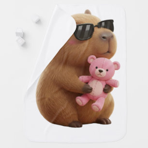 Ultra Soft Chill Capybara Hugging Teddy Bear Baby Blanket