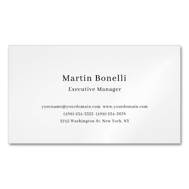 Ultra-Thick Black & White Trendy Minimal Business Card Magnet (Front)