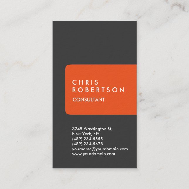 Ultra-Thick Chic Grey Orange Stripe Business Card (Front)