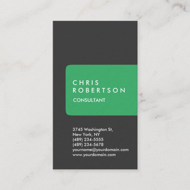 Ultra-Thick Grey White Green Stripe Business Card (Front)