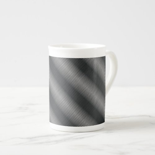 Ultra Thin Black  White Gradation Lines Bone China Mug