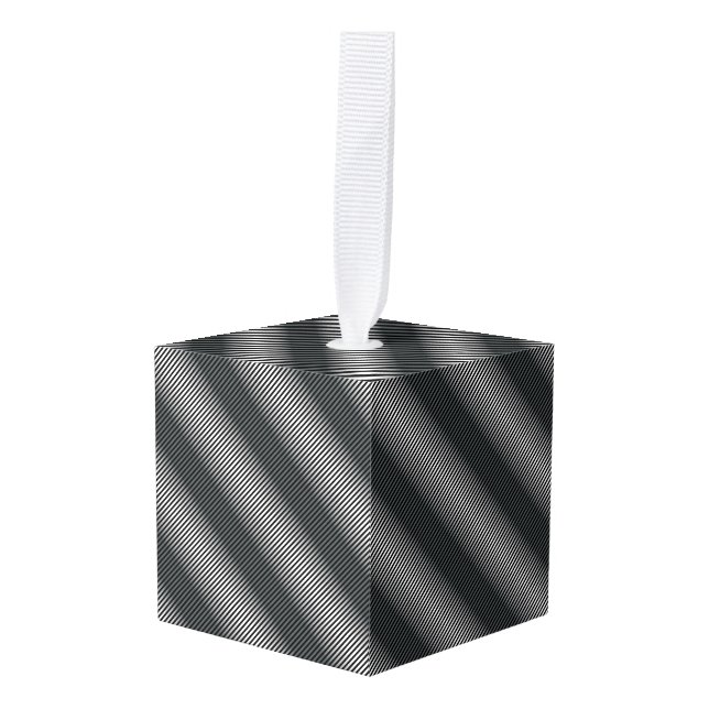 Ultra Thin Black & White Gradation Lines Cube Ornament (Front Angled)