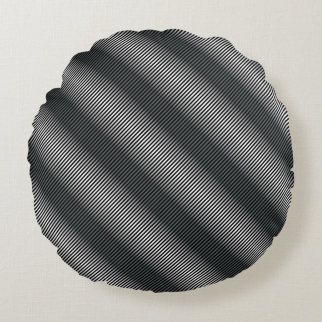 Ultra Thin Black & White Gradation Lines Round Pillow (Front)