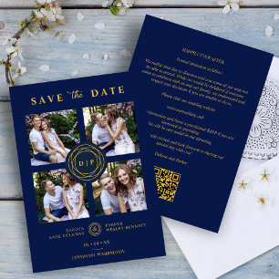 Ultra Trendy Navy & Gold 4 Multi Photos Wedding  Save The Date
