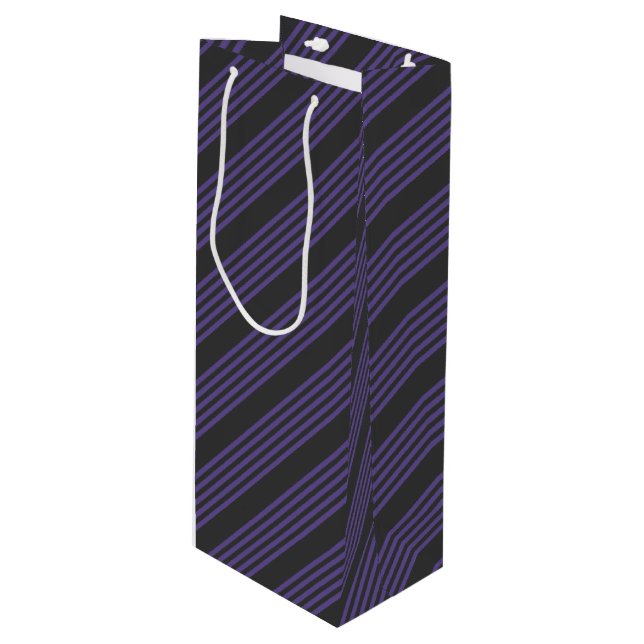 Ultra violet and charcoal five stripe pattern wine gift bag (Front Angled)