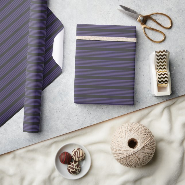 Ultra violet and charcoal five stripe pattern wrapping paper (Crafts)