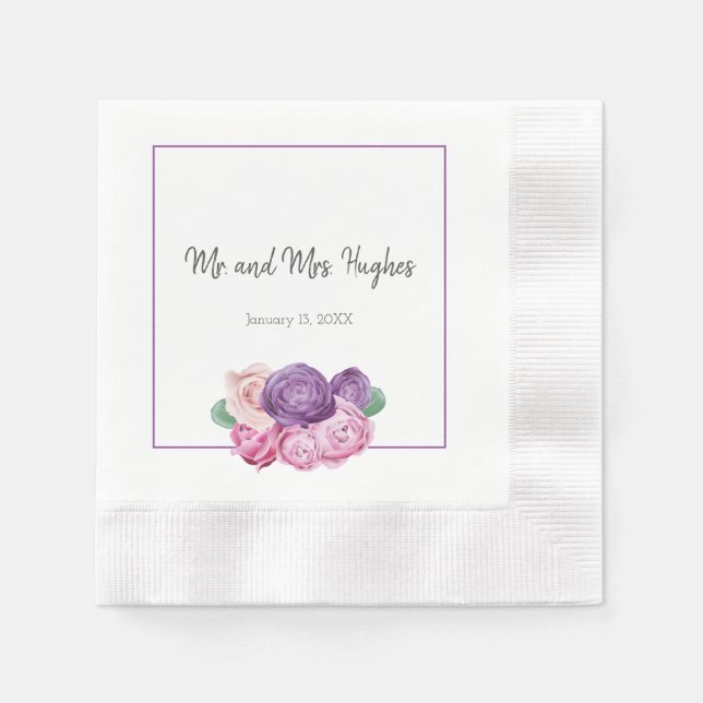 Ultra violet and pink Roses wedding Napkins (Front)