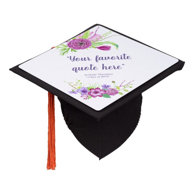 Ultra Violet and Plum Floral personalized Graduation Cap Topper (Angled)