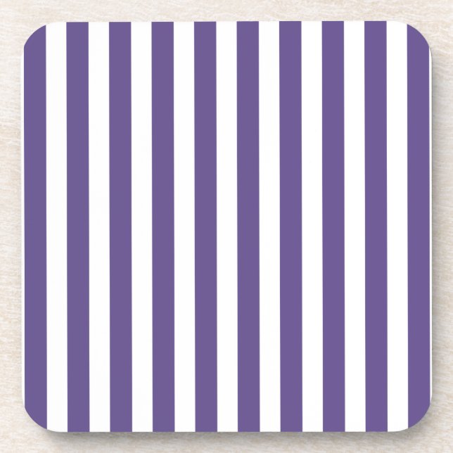 Ultra violet and white candy stripes beverage coaster (Front)