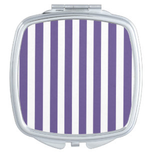 Ultra violet and white candy stripes compact mirror