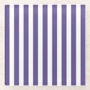 Ultra violet and white candy stripes glass coaster