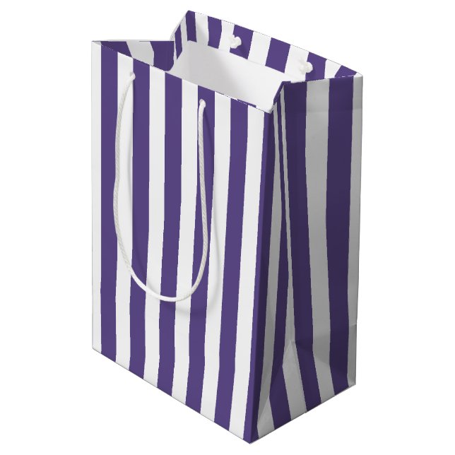 Ultra violet and white candy stripes medium gift bag (Back Angled)