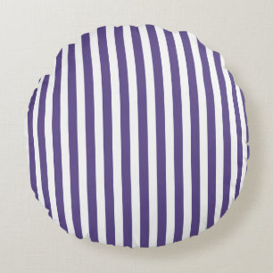 Ultra violet and white candy stripes round pillow