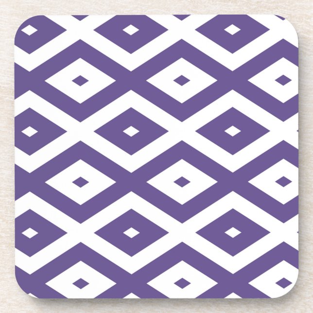 Ultra violet and white diamond pattern beverage coaster (Front)