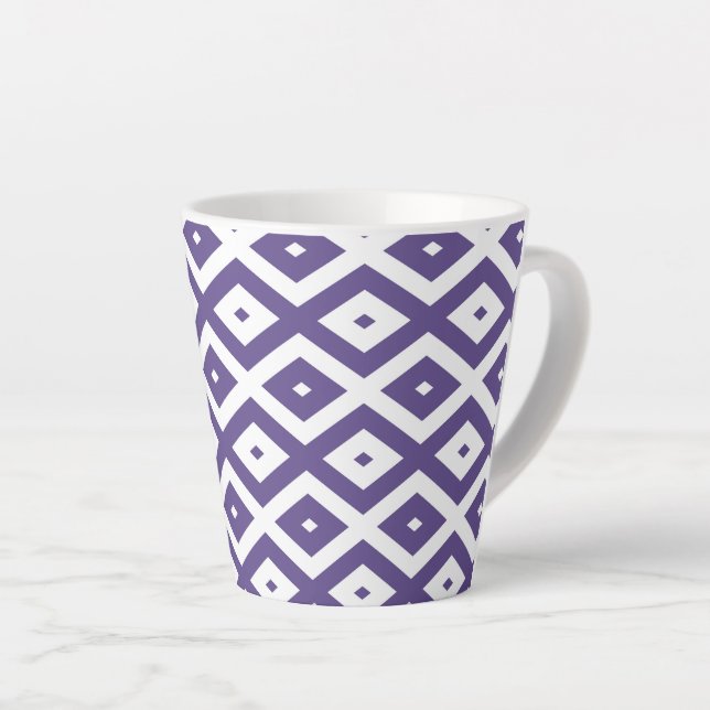 Ultra violet and white diamond pattern latte mug (Right Angle)