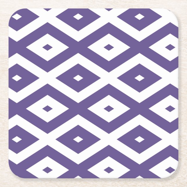 Ultra violet and white diamond pattern square paper coaster (Front)