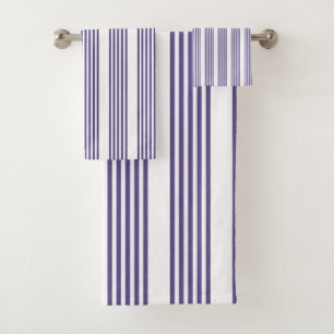 Ultra violet and white five stripe pattern bath towel set
