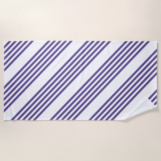 Ultra violet and white five stripe pattern beach towel (Front)