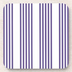 Ultra violet and white five stripe pattern beverage coaster