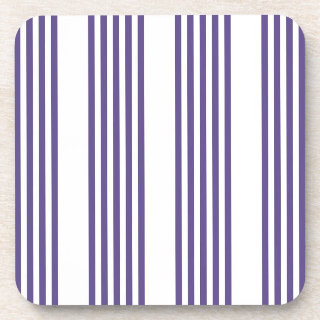 Ultra violet and white five stripe pattern beverage coaster (Front)