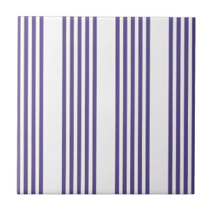 Ultra violet and white five stripe pattern ceramic tile