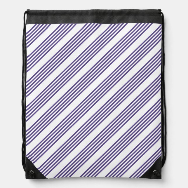 Ultra violet and white five stripe pattern drawstring bag (Front)
