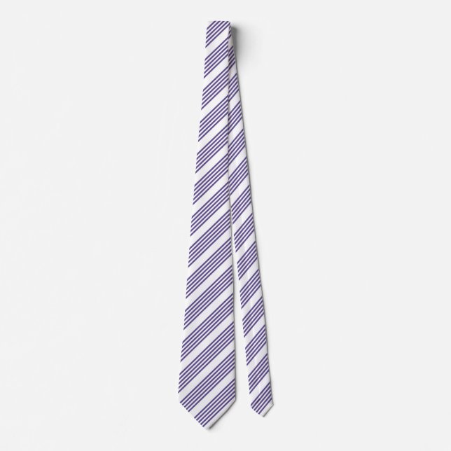 Ultra violet and white five stripe pattern neck tie (Front)
