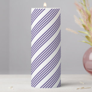 Ultra violet and white five stripe pattern pillar candle