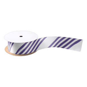 Ultra violet and white five stripe pattern satin ribbon